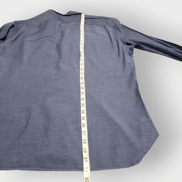 John Varvatos Cotton Button Up Shirt Chambray Blue Sz Lg Career Preppy Business - Picture 16 of 16